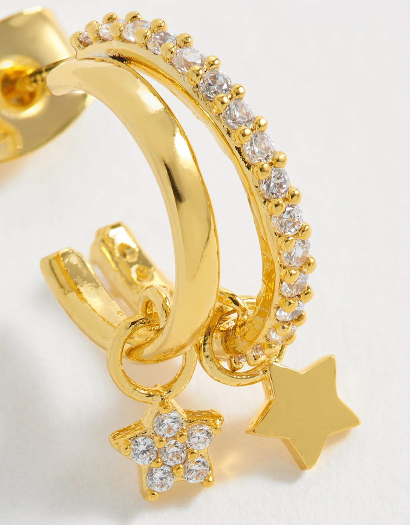 ESTELLA BARTLETT DUO PAVE STAR HOOP EARRINGS