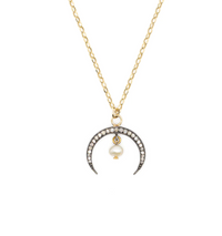 KIRSTIE LE MARQUE DIAMOND AND HORN PEARL DROP NECKLACE