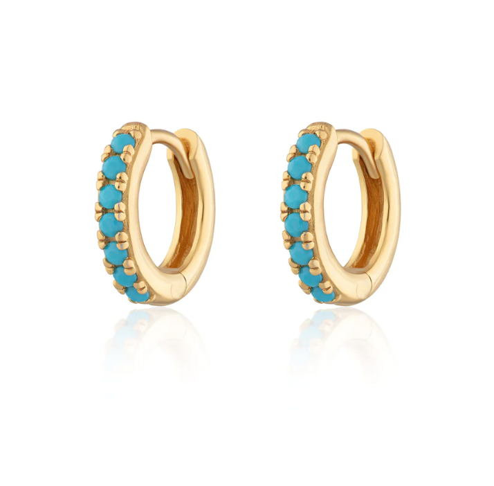 SCREAM PRETTY HUGGIE EARRINGS WITH TURQUOISE STONES