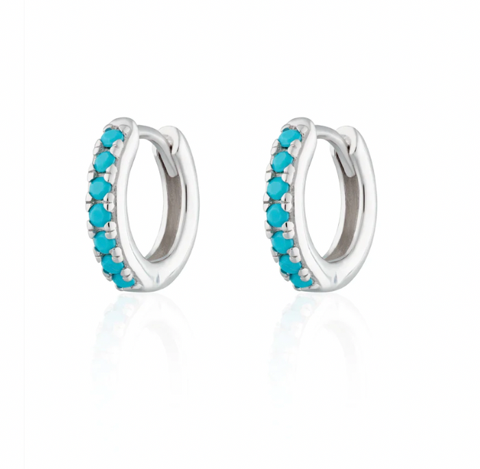 SCREAM PRETTY HUGGIE EARRINGS WITH TURQUOISE STONES