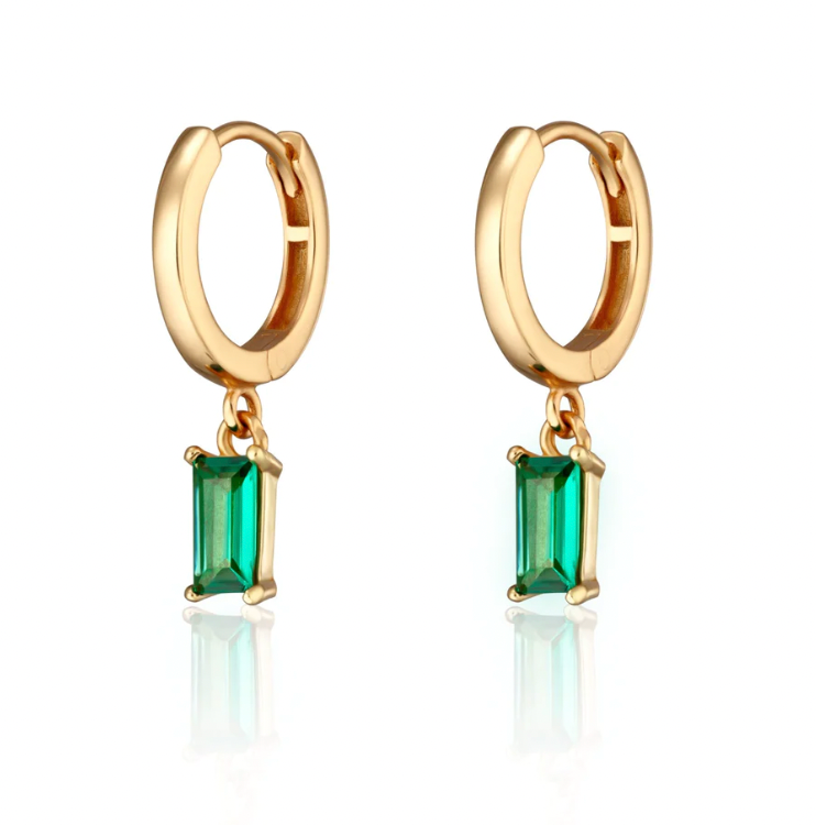 SCREAM PRETTY GREEN BAGUETTE CHARM HOOP EARRINGS