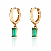 SCREAM PRETTY GREEN BAGUETTE CHARM HOOP EARRINGS