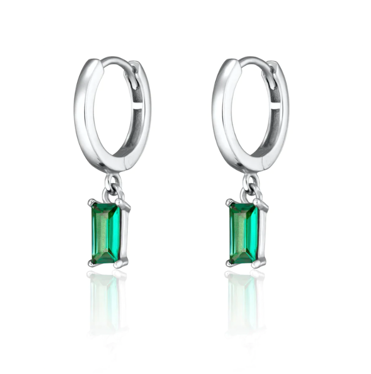 SCREAM PRETTY GREEN BAGUETTE CHARM HOOP EARRINGS