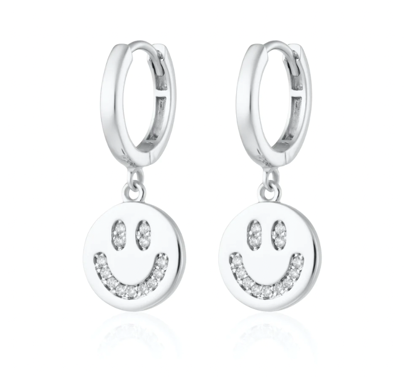 SCREAM PRETTY SMILEY FACE CHARM HOOP EARRINGS