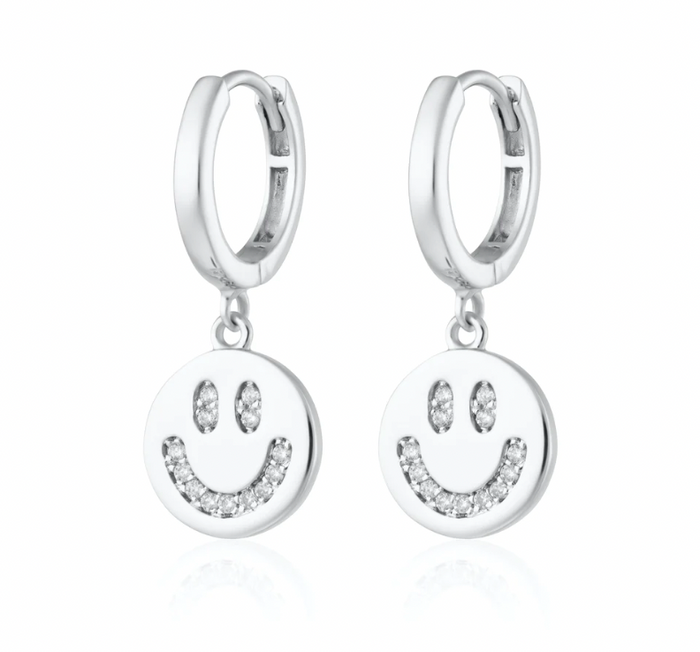 SCREAM PRETTY SMILEY FACE CHARM HOOP EARRINGS