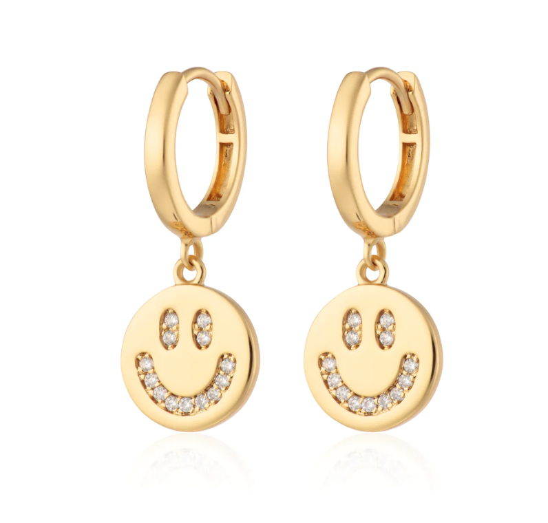 SCREAM PRETTY SMILEY FACE CHARM HOOP EARRINGS