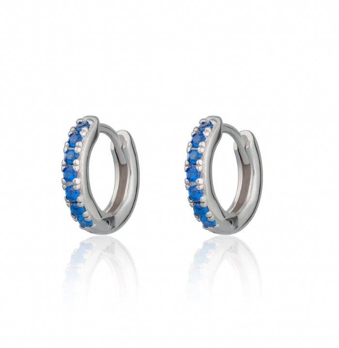 SCREAM PRETTY HUGGIE EARRINGS WITH BLUE STONES