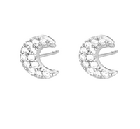 SCREAM PRETTY TEENY PAVE CRESCENT MOON STUD EARRINGS