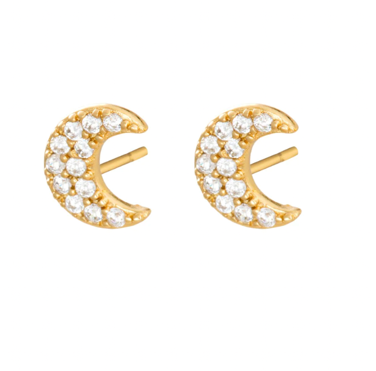 SCREAM PRETTY TEENY PAVE CRESCENT MOON STUD EARRINGS