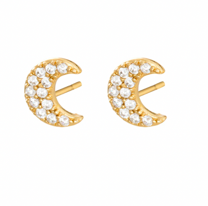 SCREAM PRETTY TEENY PAVE CRESCENT MOON STUD EARRINGS