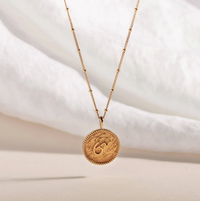 CLAIRE HILL DESIGNS "BRAVE" SHORTHAND COIN NECKLACE