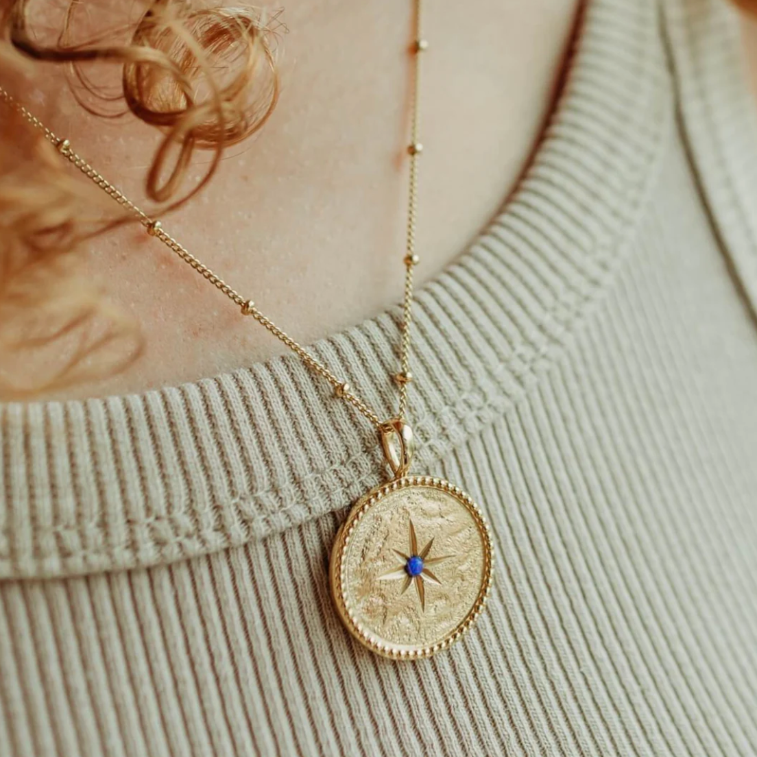 CLAIRE HILL DESIGNS "THRIVE" SHORTHAND COIN NECKLACE