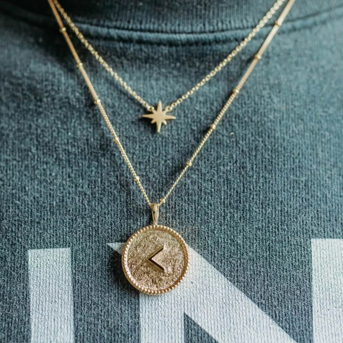 CLAIRE HILL DESIGNS "KIND" SHORTHAND COIN NECKLACE