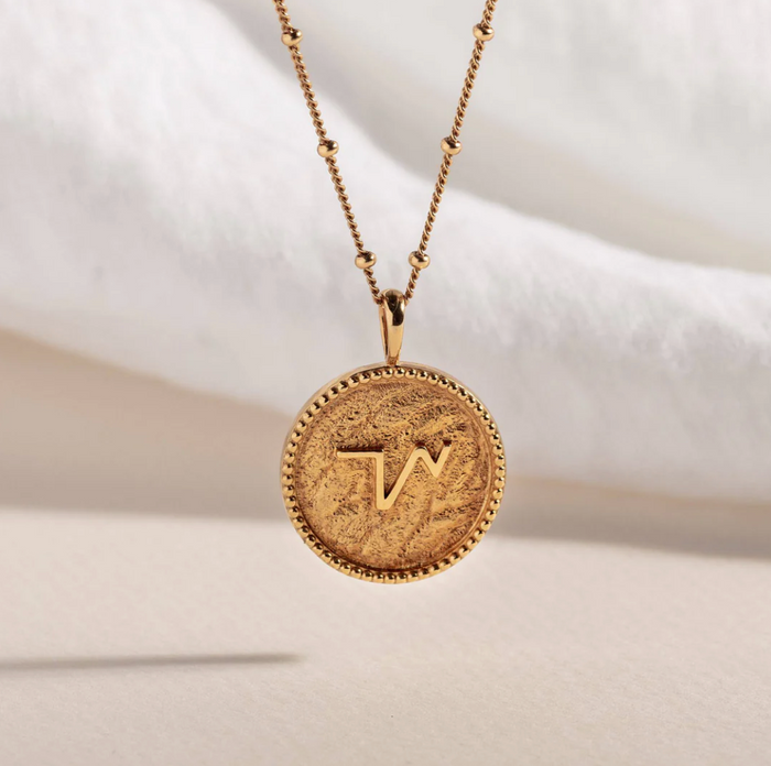 CLAIRE HILL DESIGNS "THRIVE" SHORTHAND COIN NECKLACE