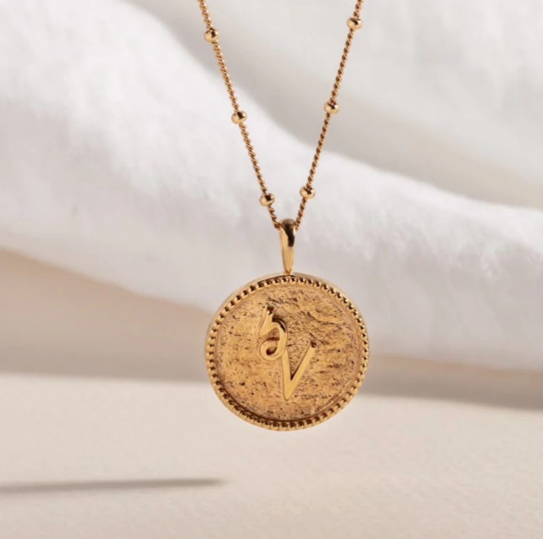 CLAIRE HILL DESIGNS "INSPIRE" SHORTHAND COIN NECKLACE