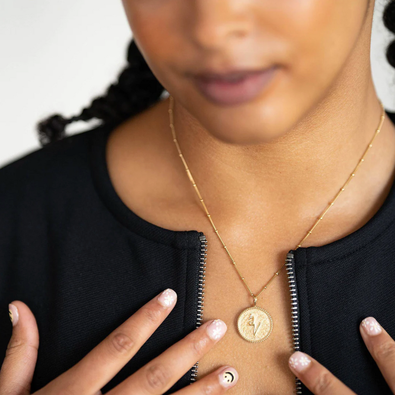 CLAIRE HILL DESIGNS "INSPIRE" SHORTHAND COIN NECKLACE