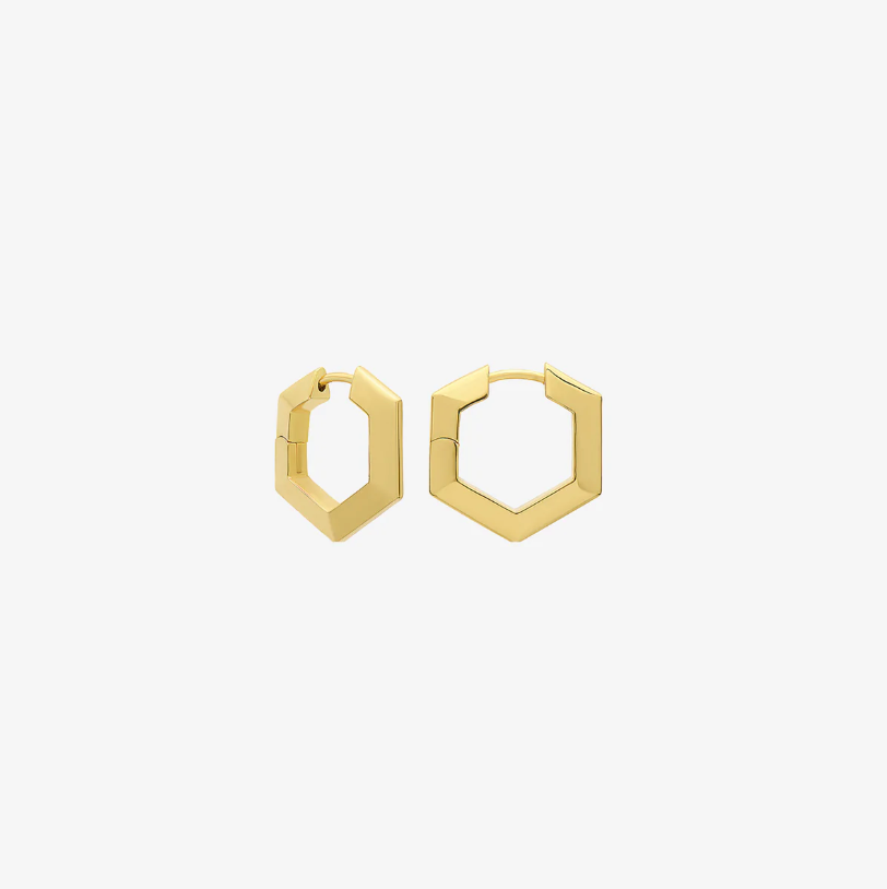 RACHEL JACKSON MINI BEVELLED HEXAGON HOOP EARRINGS