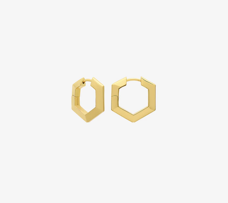 RACHEL JACKSON MEDIUM BEVELLED HEXAGON HOOP EARRINGS