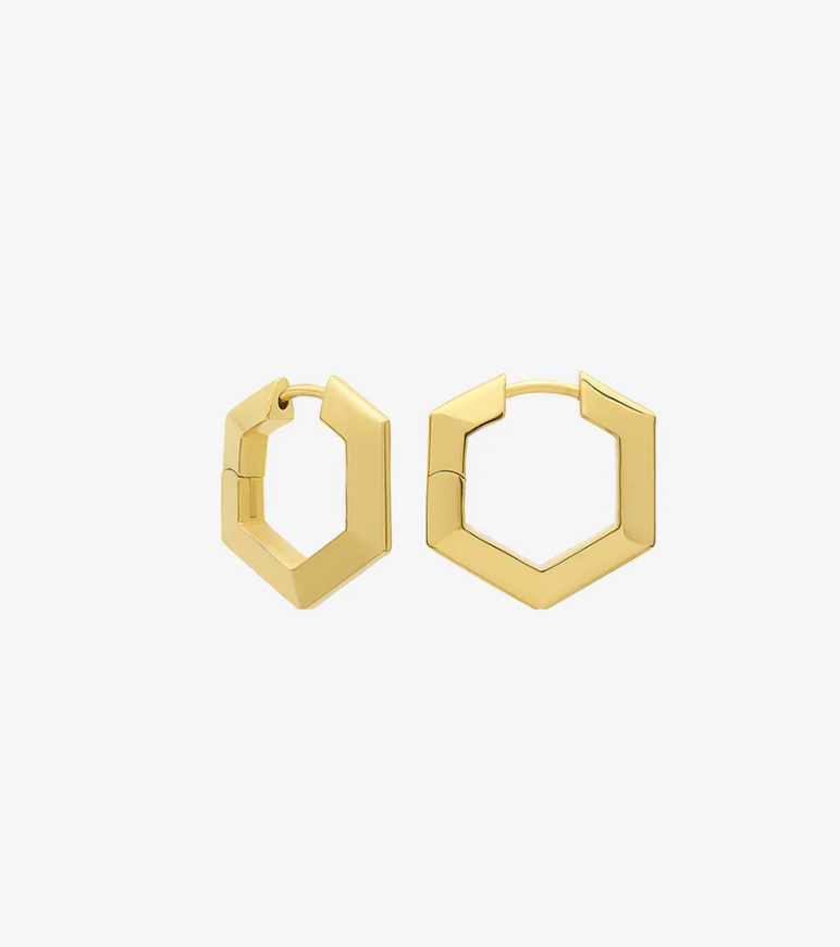 RACHEL JACKSON LARGE BEVELLED HEXAGON HOOP EARRINGS