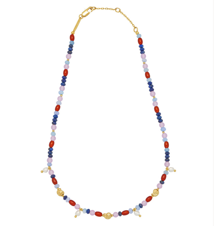 ESTELLA BARTLETT MULTI BEAD SEA SHELL AND PEARL DROP NECKLACE