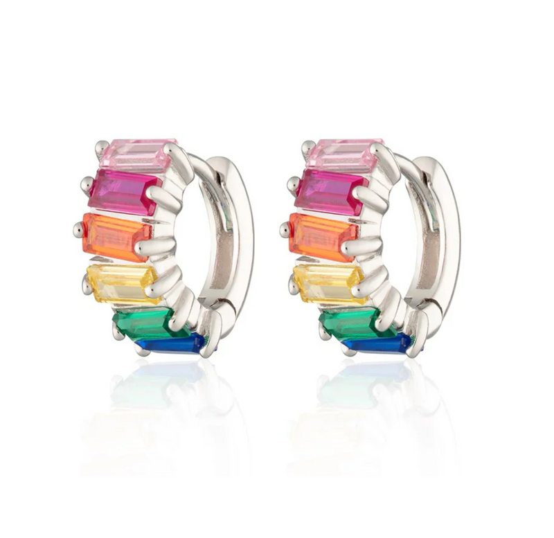 SCREAM PRETTY RAINBOW BAGUETTE HUGGIE EARRINGS