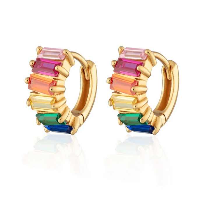 SCREAM PRETTY RAINBOW BAGUETTE HUGGIE EARRINGS