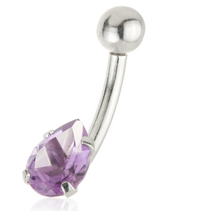 AMETHYST PEAR NAVEL BAR 4K GOLD
