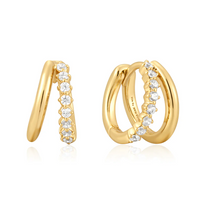 ANIA HAIE DOUBLE MIXED HUGGIE HOOP EARRINGS