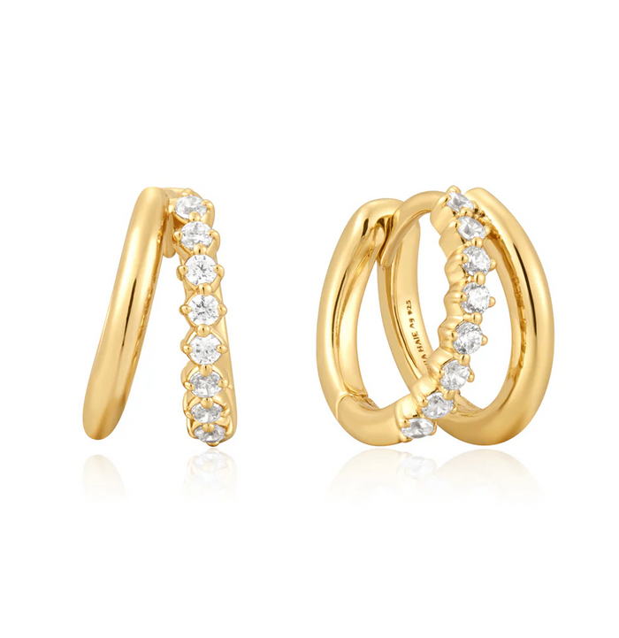 ANIA HAIE DOUBLE MIXED HUGGIE HOOP EARRINGS