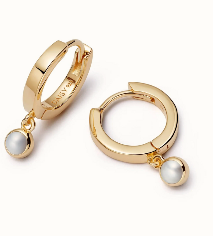 DAISY LONDON PEARL HEALING STONE HUGGIE EARRINGS