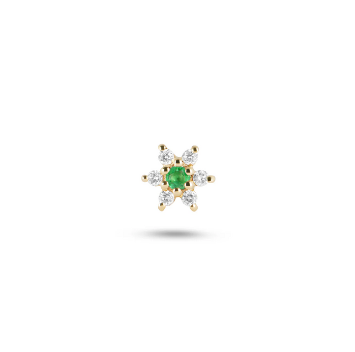 ZOHREH V DIAMOND AND EMERALD FLOWER FLAT BACK EARRING