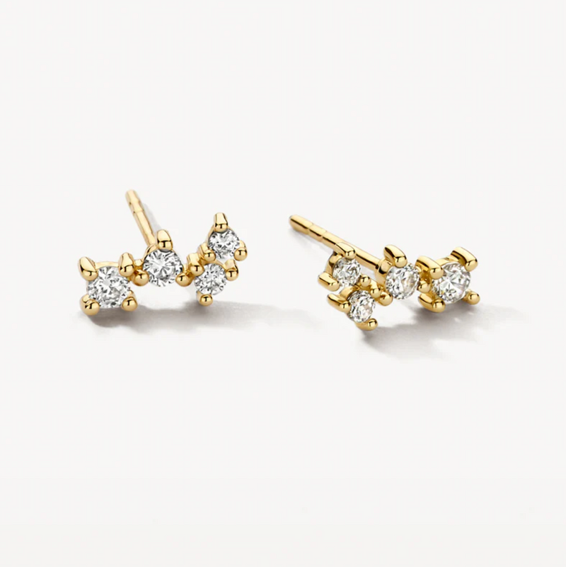BLUSH 14K YELLOW GOLD AND ZIRCONIA CLUSTER EARRINGS
