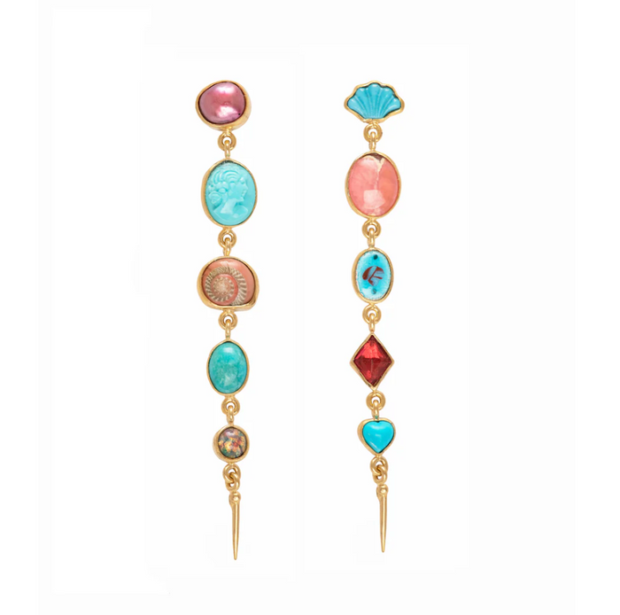GRAINNE MORTON FIVE CHARM VICTORIAN DROP EARRINGS