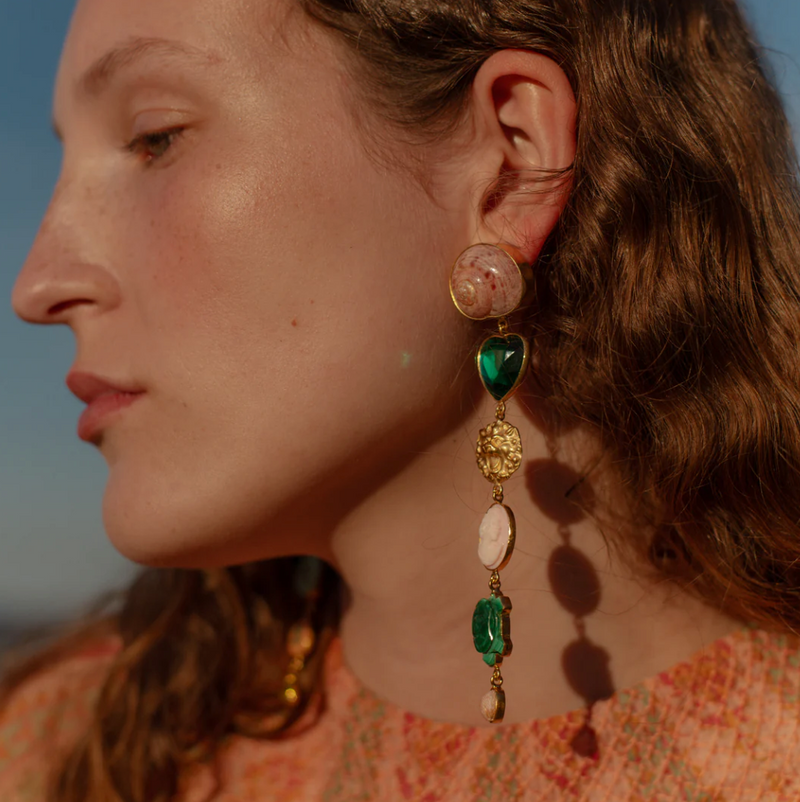 GRAINNE MORTON GREEN HEART AND STAR EARRINGS