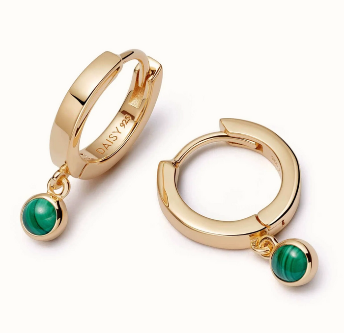 DAISY LONDON MALACHITE HEALING STONE HUGGIE EARRINGS