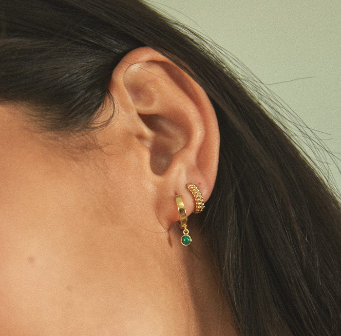 DAISY LONDON MALACHITE HEALING STONE HUGGIE EARRINGS