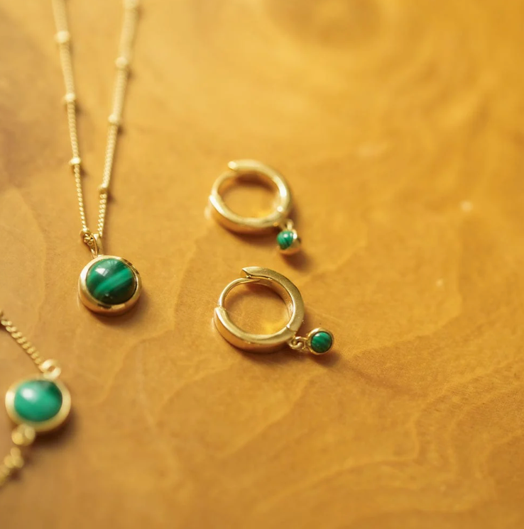 DAISY LONDON MALACHITE HEALING STONE HUGGIE EARRINGS