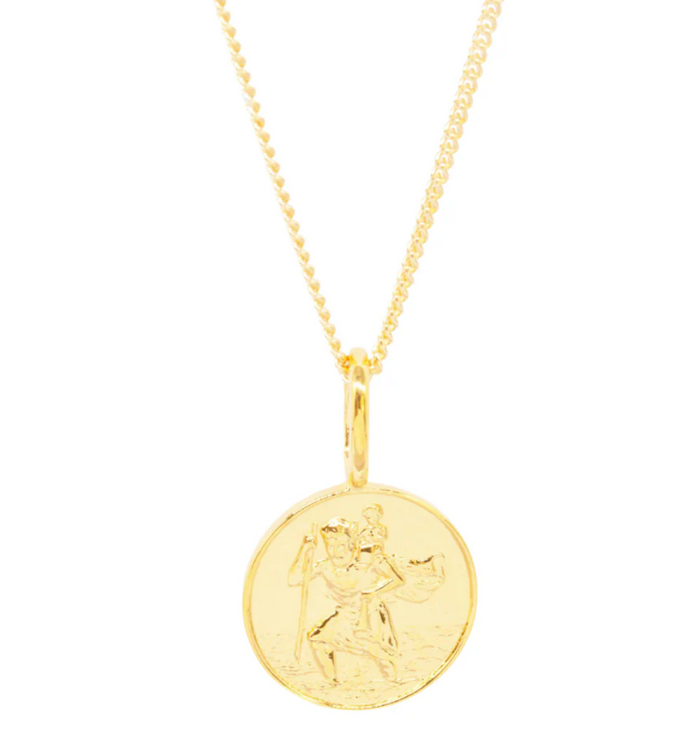 KATIE MULLALLY 9CT GOLD ST CHRISTOPHER COIN NECKLACE