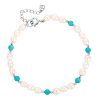 CLAUDIA BRADBY TURQUOISE & PEARL SILVER BEADED BRACELET