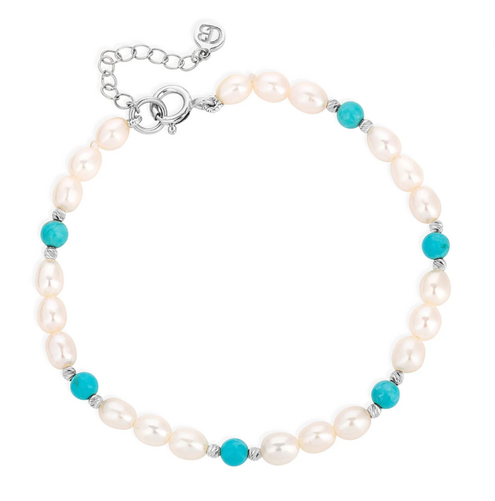 CLAUDIA BRADBY TURQUOISE & PEARL SILVER BEADED BRACELET