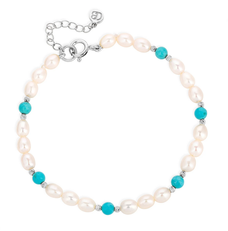 CLAUDIA BRADBY TURQUOISE & PEARL SILVER BEADED BRACELET