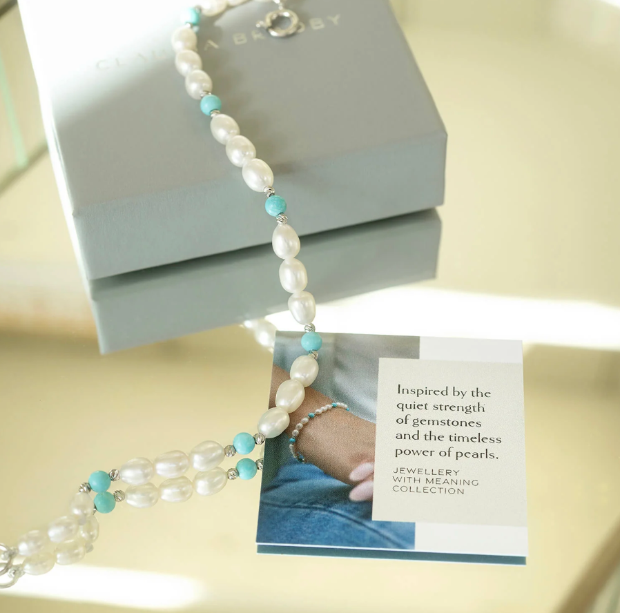CLAUDIA BRADBY TURQUOISE & PEARL SILVER BEADED BRACELET