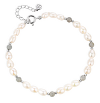 CLAUDIA BRADBY LABRADORITE & PEARL SILVER BEADED BRACELET