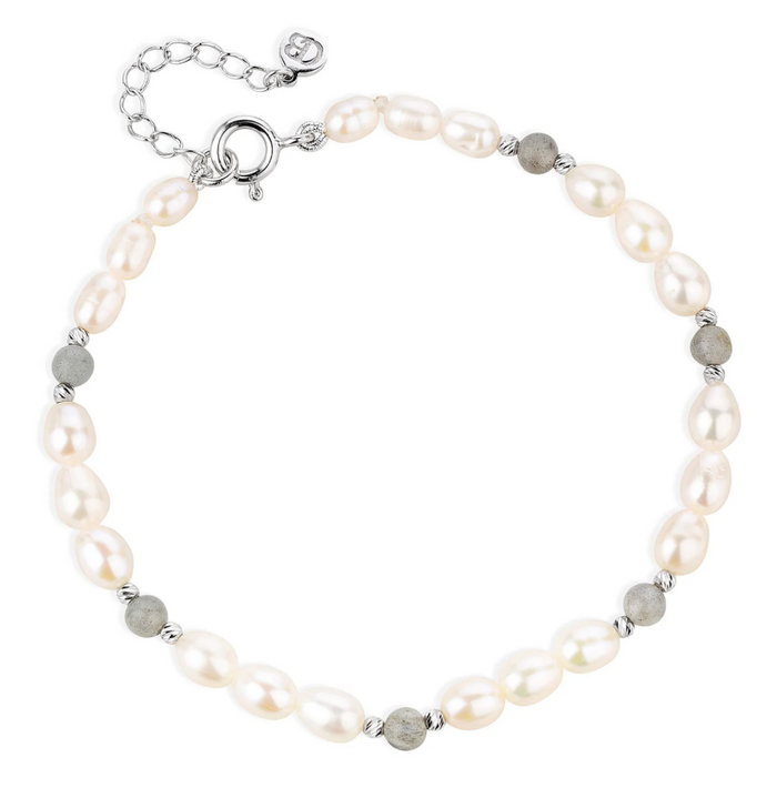 CLAUDIA BRADBY LABRADORITE & PEARL SILVER BEADED BRACELET