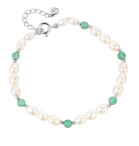 CLAUDIA BRADBY AVENTURINE & PEARL SILVER BEADED BRACELET