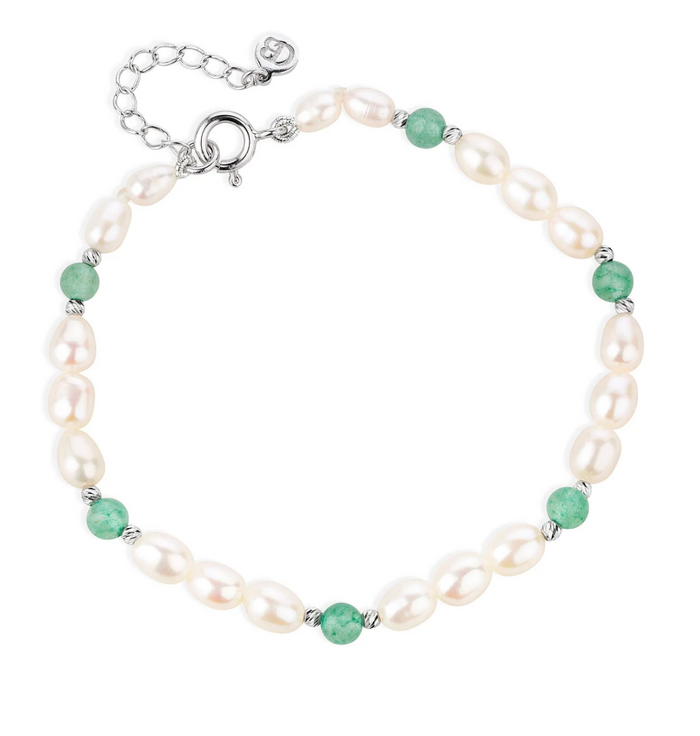 CLAUDIA BRADBY AVENTURINE & PEARL SILVER BEADED BRACELET