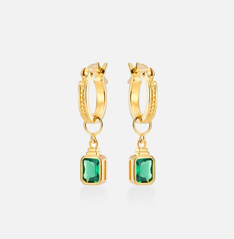 V BY LAURA VANN FRANCES HOOP AND GREEN DROPS EARRINGS