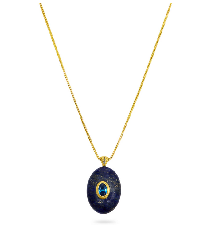 TALIS CHAINS OVAL PENDANT LAPIS NECKLACE