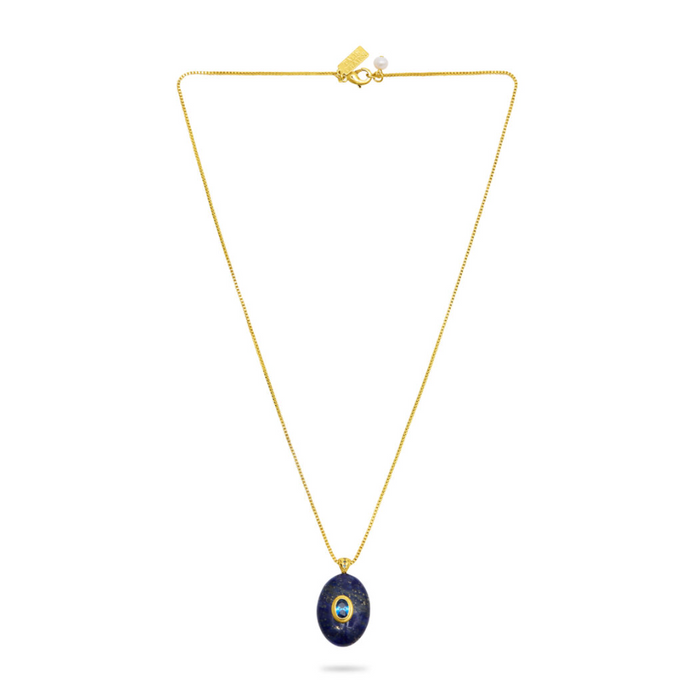 TALIS CHAINS OVAL PENDANT LAPIS NECKLACE
