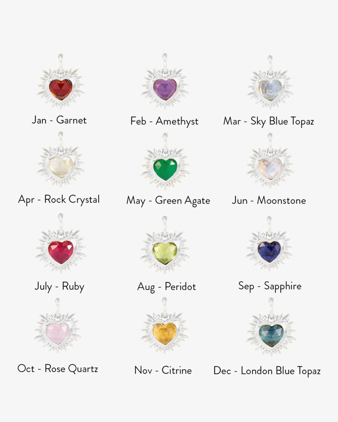 RACHEL JACKSON SILVER BIRTHSTONE HEART AMULET CHARM